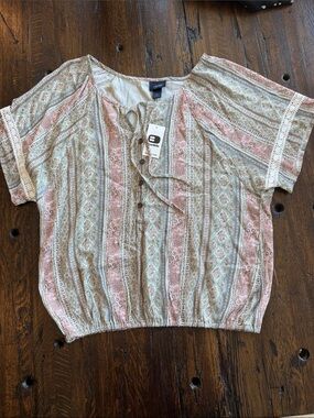 Daytrip Striped Floral Peasant Blouse in Pink and Sage